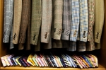 Image: The Sartorialist. - a sampling of the colours and materials for all his double breasted jackets.