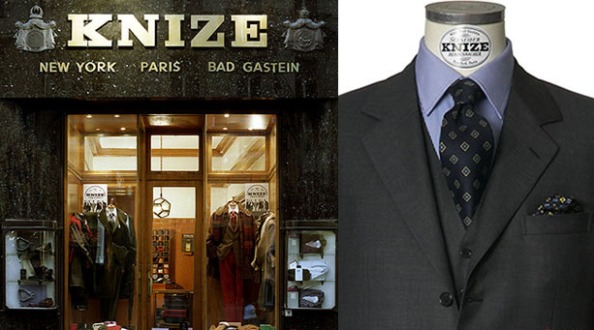 The Knize shopfront in Vienna still sports the locations where branches once stood prior to World War 2. Right: The angled notch- a Knize signature lapel.
