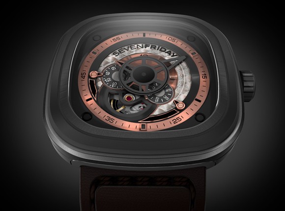 P02 in Stainless Steel case with medium grey PVD treatment. Here the 