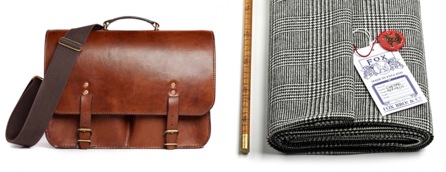 Dart Oak Bark Tanned Leather Bag and Black Prince of Wales Check Jacketing Flannel.