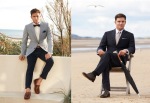 Left: Austin Reed Light Weight Checked Blazer with White Oxford Shirt and Blue Chinos. Right: Austin Reed CUT Navy Crisp Jacket with White Oxford Shirt and CUT Navy Crisp Trouser.