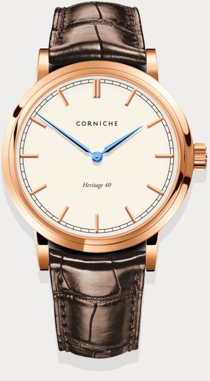 Corniche Heritage 40 sports blue anodized  dauphine hands similar to the blued steel hands found on high-end timepieces.